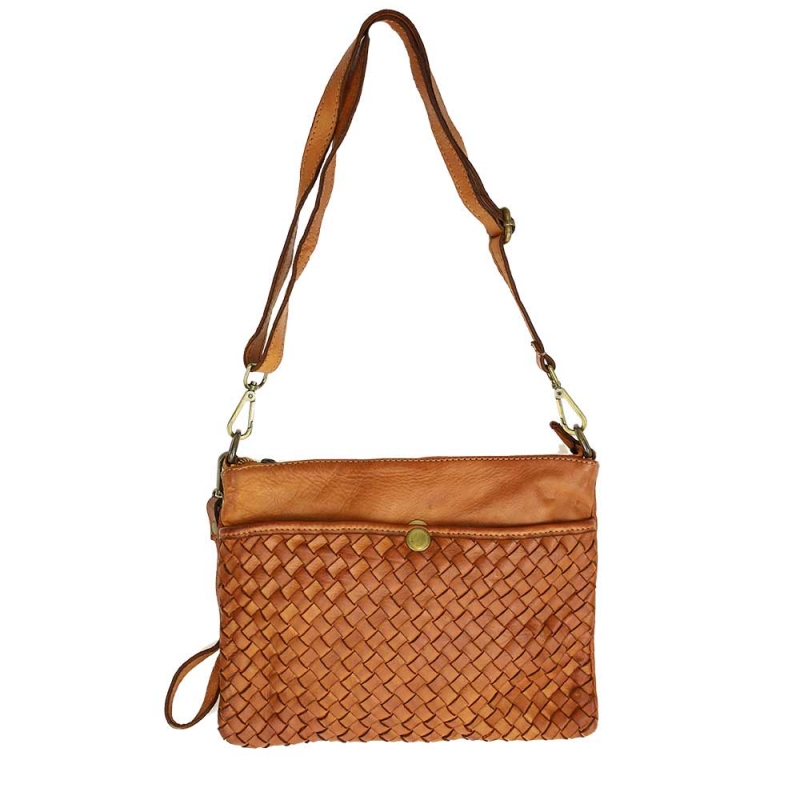 Clutch bag with shoulder strap in woven leather