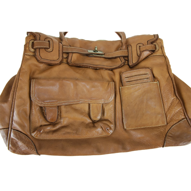 Handtasche mit Vintage-Effekt aus glattem Leder mit Taschen