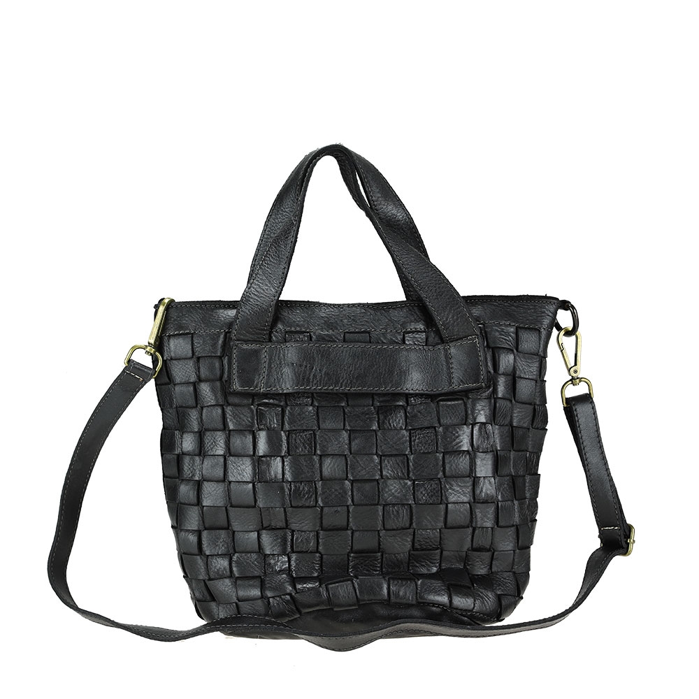 Handbag in leather with wide weave