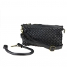 Clutch bag in woven leather with handle