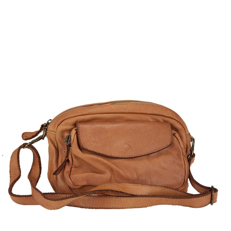 Shoulder bag in washed leather with front pocket
