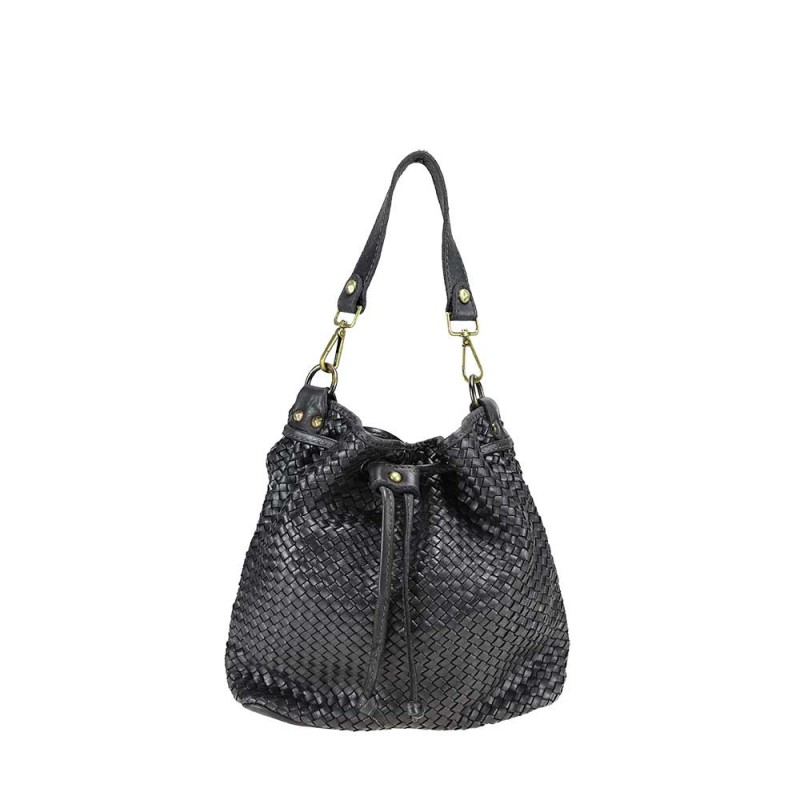 Bucket bag in woven leather...