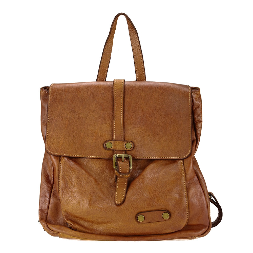 Vintage leather backpack with buckle
