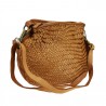 Shoulder bag in woven leather with handle and removable shoulder strap