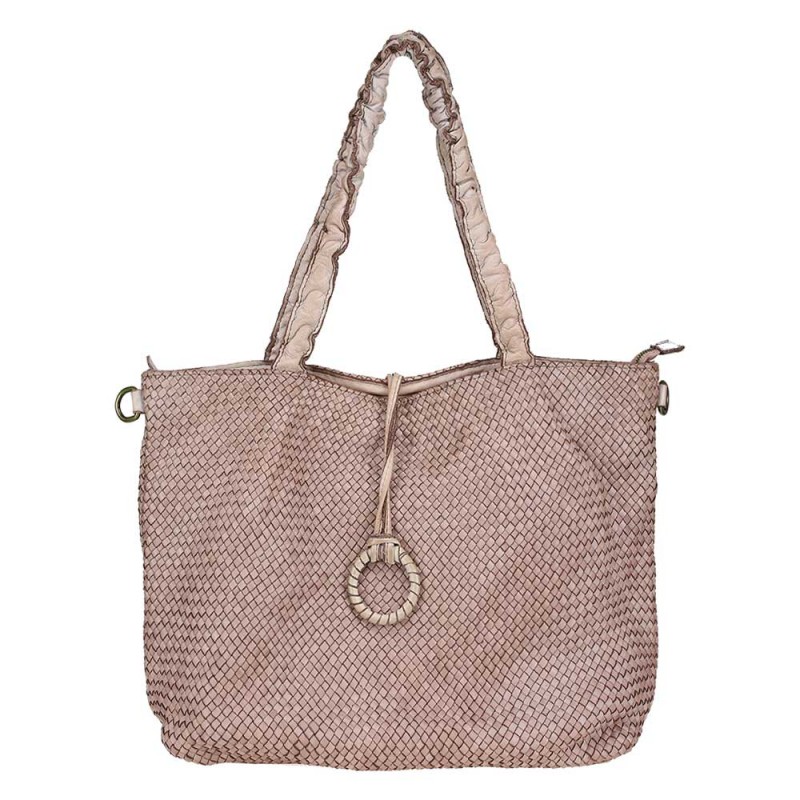 Shoulder bag in woven leather with decorative ring