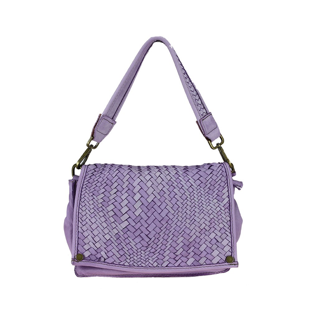 Cross body in woven leather with removable handle