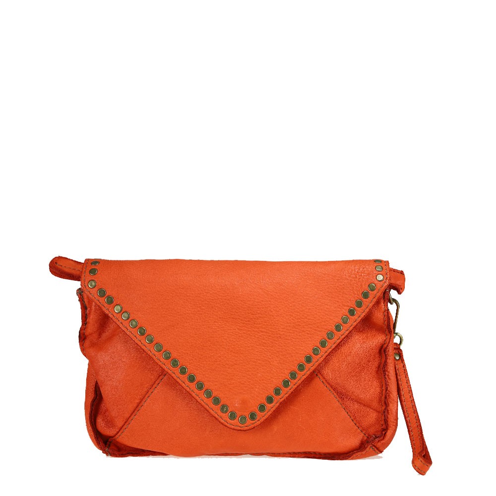 Leather pochette with removable shoulder strap and handle