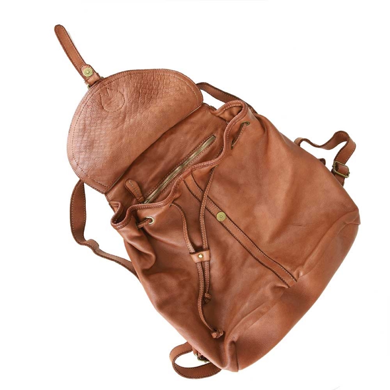 Vintage leather backpack with buckle