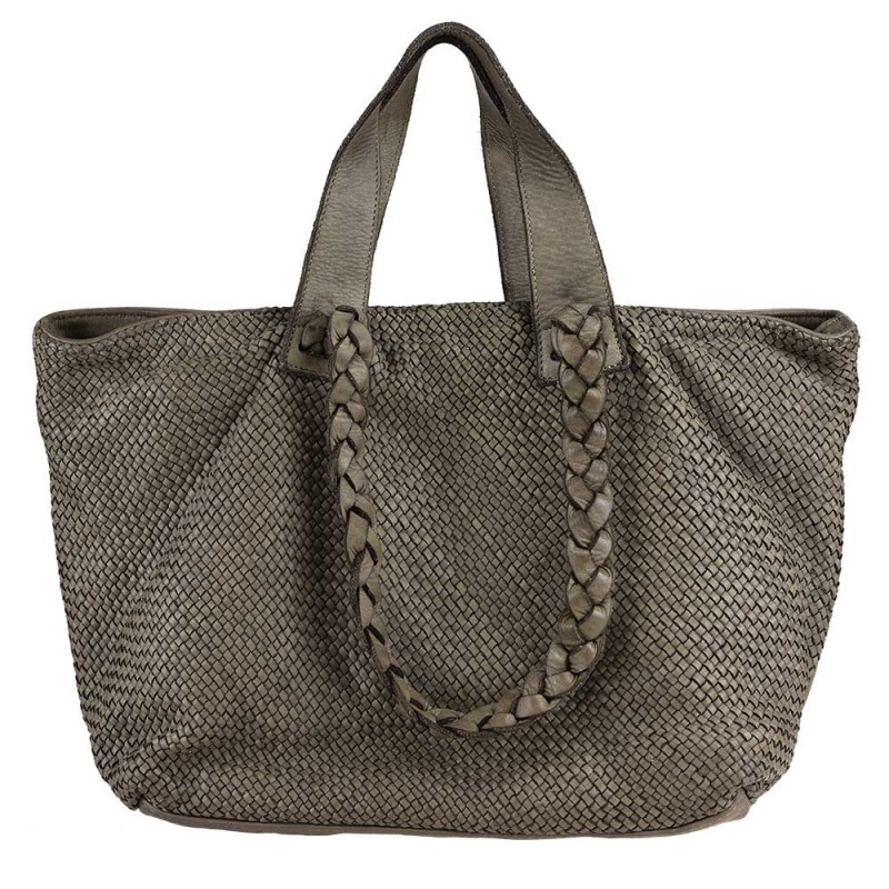 Leather bag in woven...