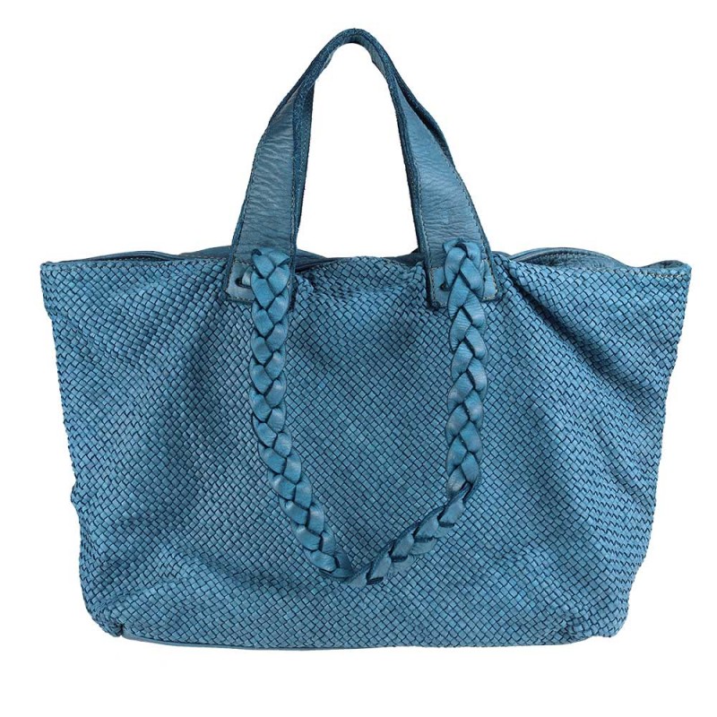 Leather bag in woven...
