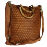 Handbag in front woven leather with bamboo handle