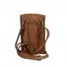 Smartphone holder in woven leather with shoulder strap