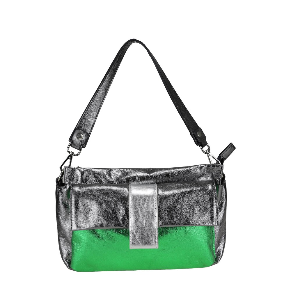 Bag in laminated leather with handle and shoulder strap