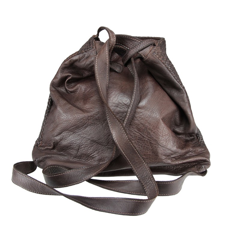 Shoulder bag convertible into backpack in woven leather