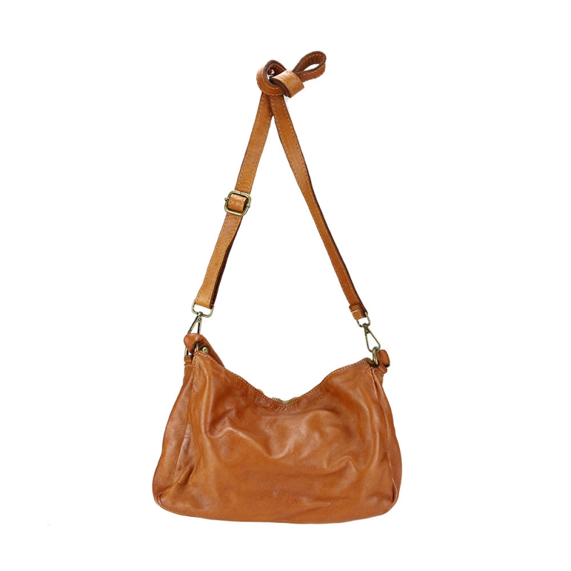 Leather shoulder bag with single handle