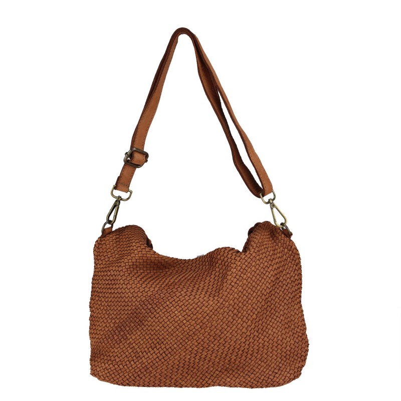 Small shoulder bag in woven leather with removable shoulder strap
