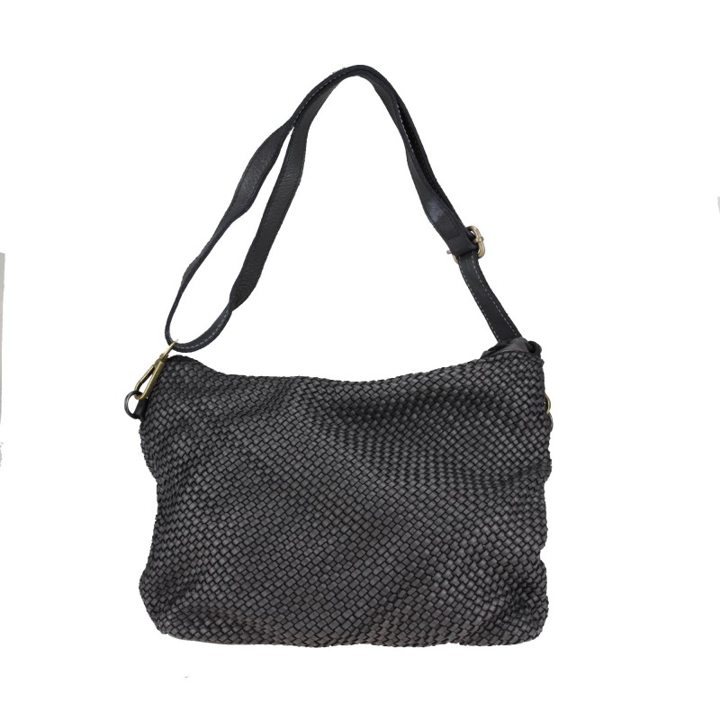 Small shoulder bag in woven leather with removable shoulder strap