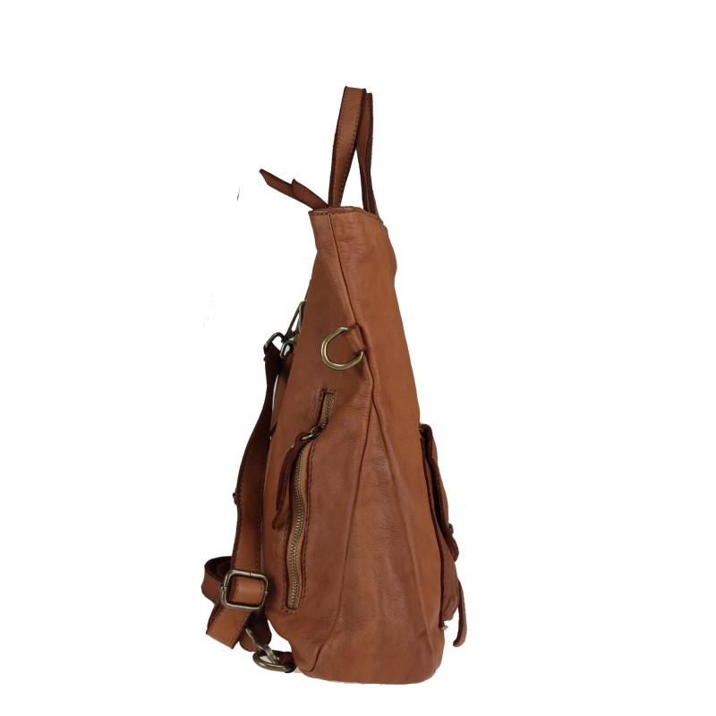 Leather backpack convertible into shoulder bag