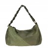 Handbag in smooth leather with woven patchwork