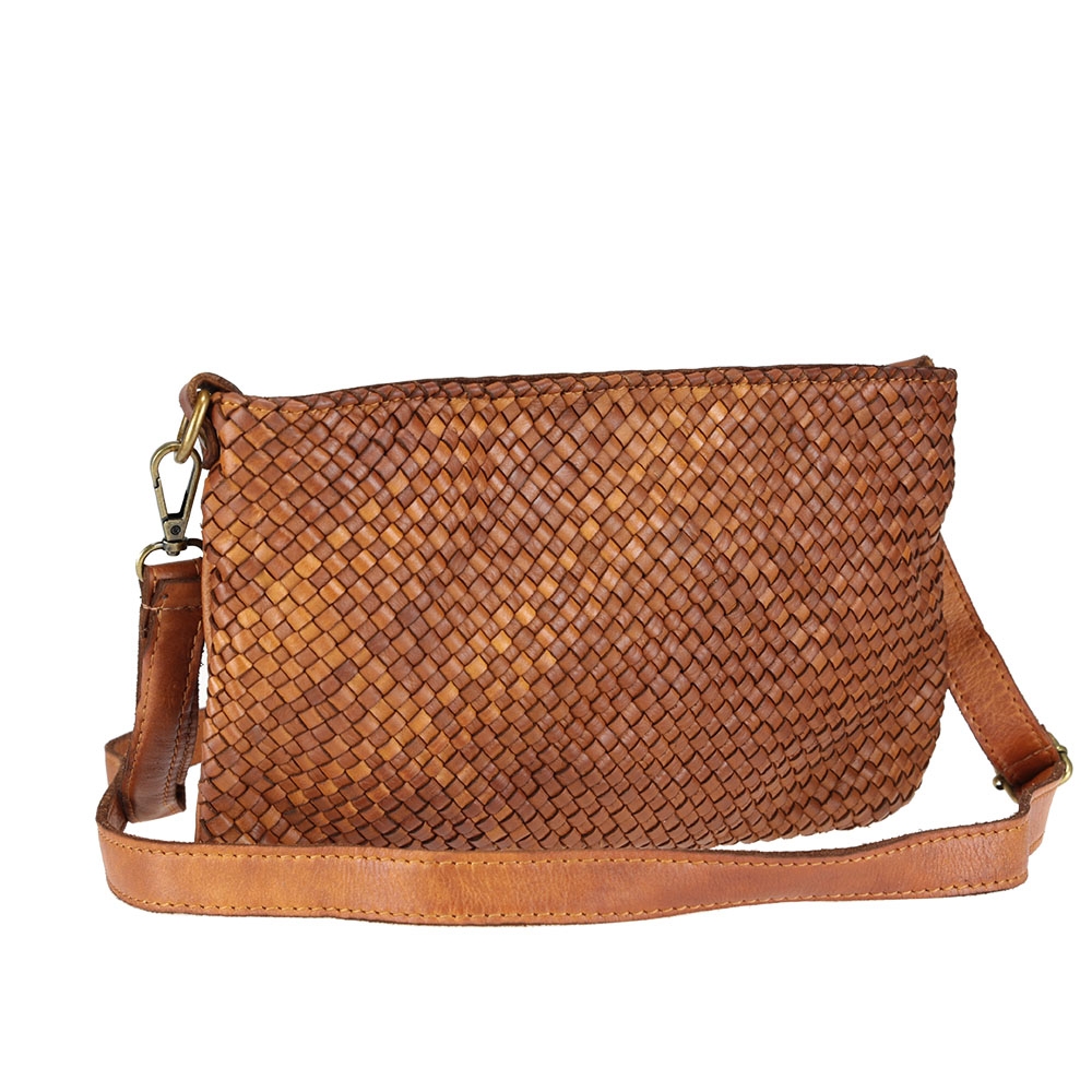 Vintage woven leather clutch bag with strap