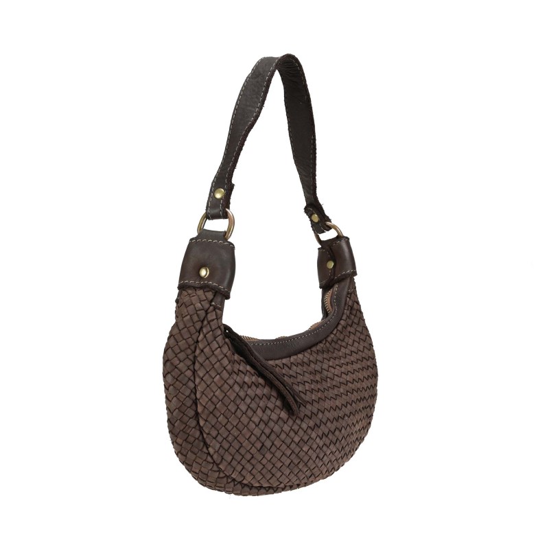 Clutch bag with handle and shoulder strap in woven leather