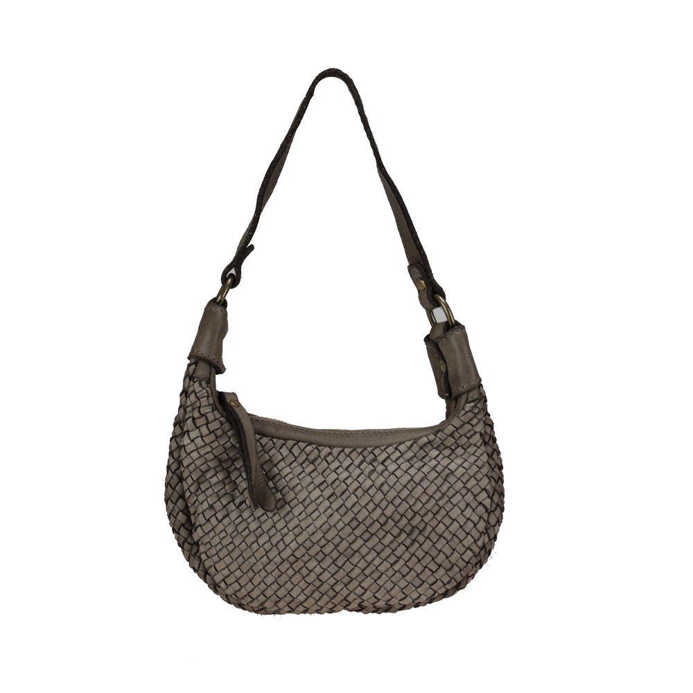 Clutch bag with handle and shoulder strap in woven leather