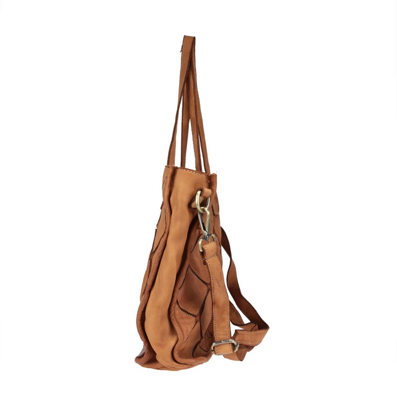 Shopping bag in smooth leather with shoulder strap