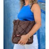 Shopping bag in smooth leather with shoulder strap