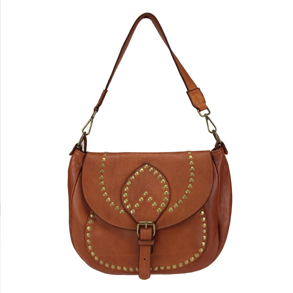 Shoulder bag in smooth leather with studs