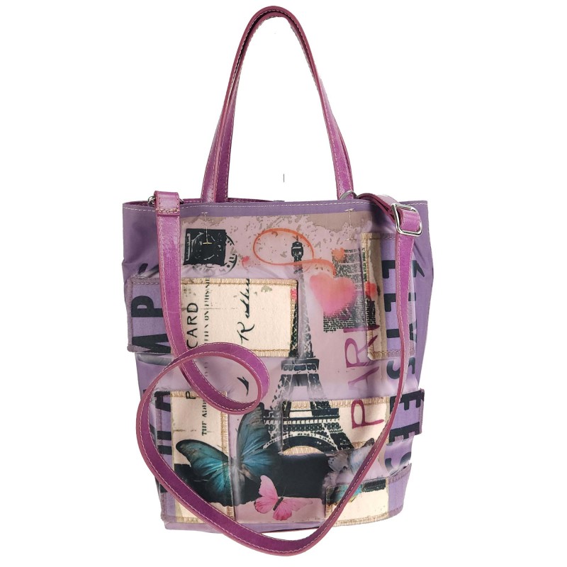 Shopping bag in nylon fabric with patchwork