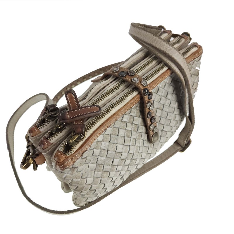 Small woven leather bag with 3 compartments