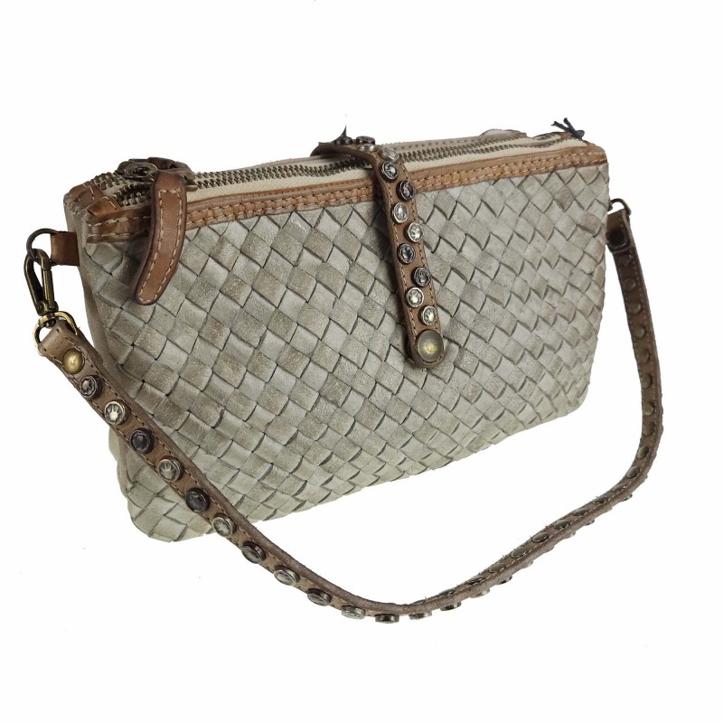 Small woven leather bag with 3 compartments