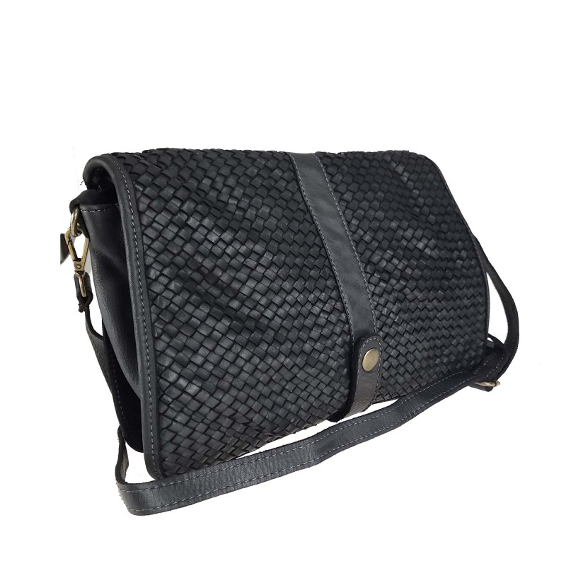 Cross-body bag in vintage-effect woven leather