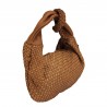 Small handbag in woven leather with knot decoration