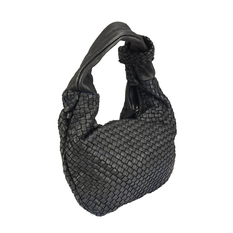 Kleine Handtasche aus gewebtem Leder mit Knotenverzierung