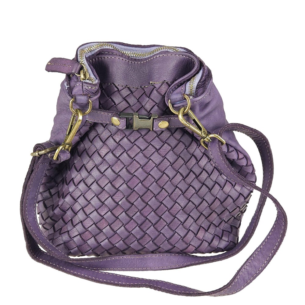 Cross-body shoulder bag in woven leather