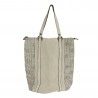 Shopping bag in woven leather with adjustable shoulder strap