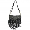 Leather cross-body bag with fringes and decorative studs