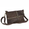 Cross-body bag in woven leather with stud decoration