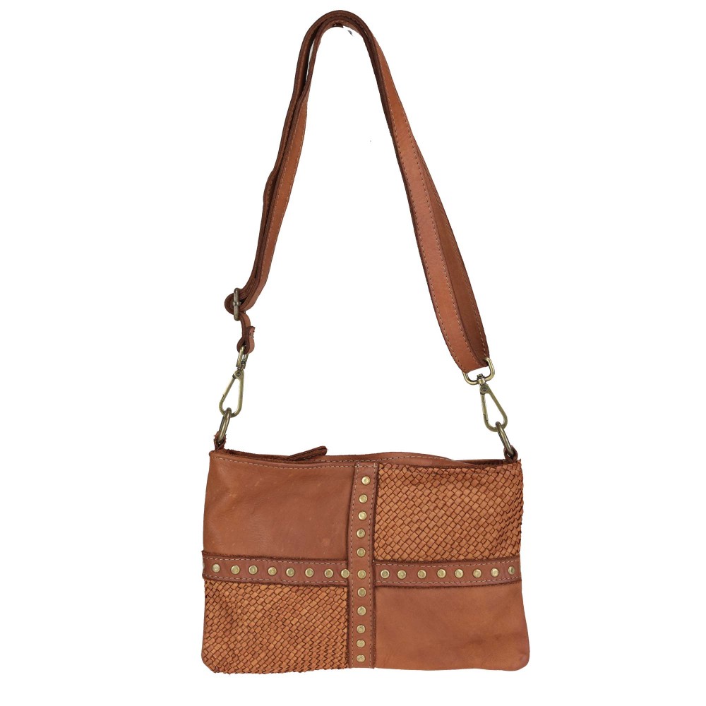 Cross-body bag in woven leather with stud decoration