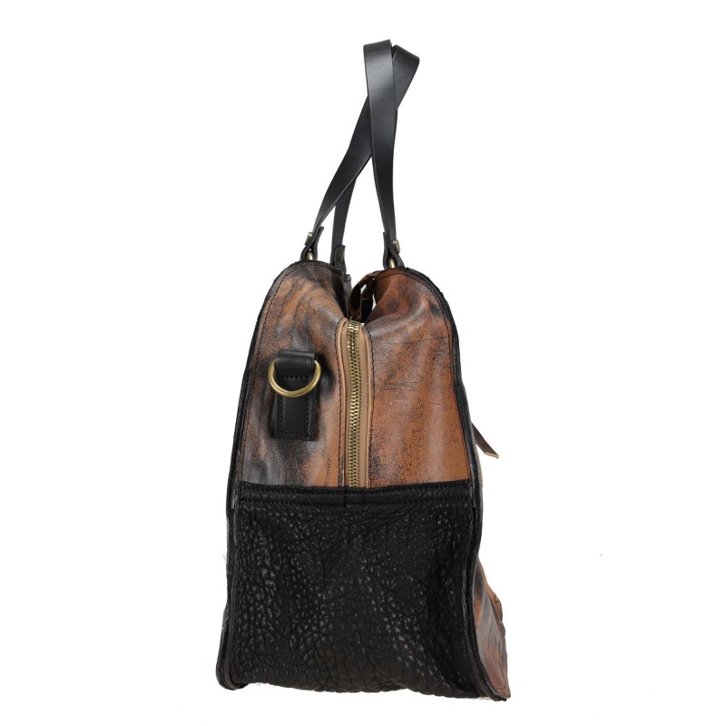 Tote bag in hand-buffed leather with shoulder strap