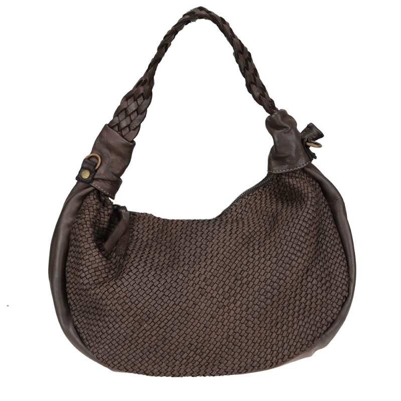 Braided leather bag with plaited handles