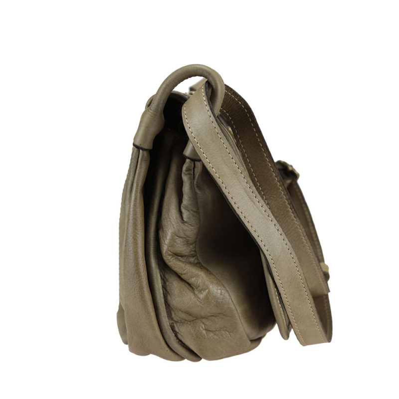 Leather shoulder bag with decorative buckle