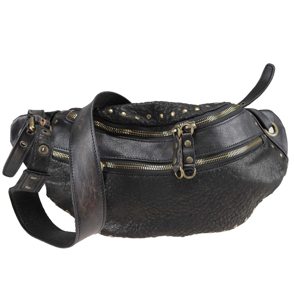 Shoulder bag-Leather bum bag with studs
