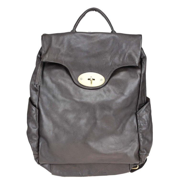 Soft leather backpack with multiple external pockets