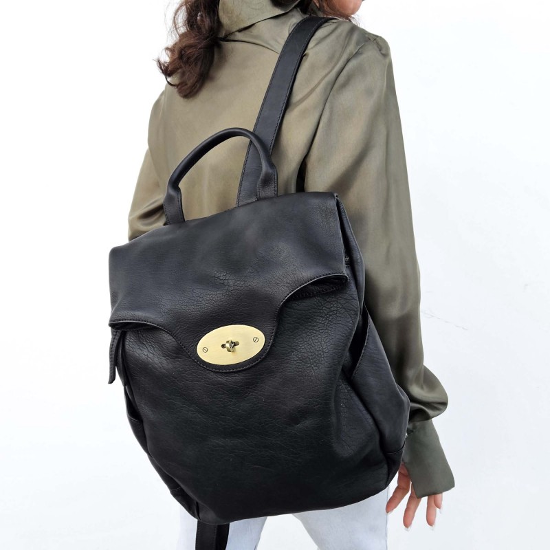 Soft leather backpack with multiple external pockets
