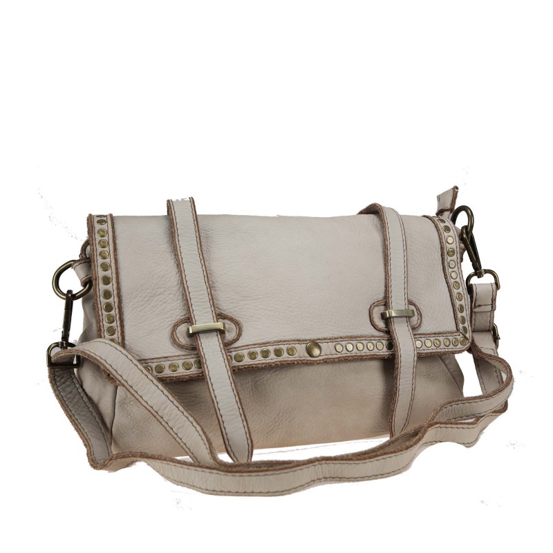 Leather cross body with studs and decorative belts