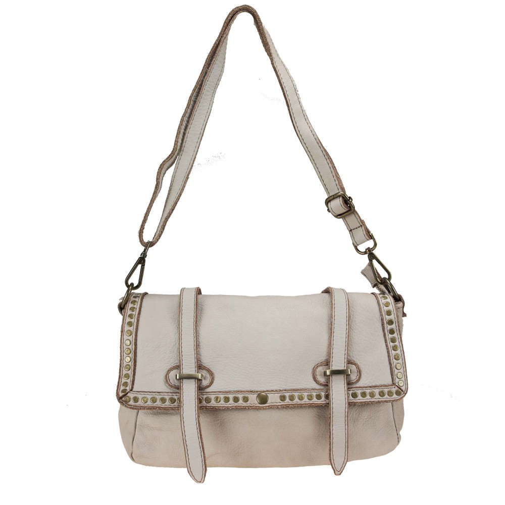 Leather cross body with studs and decorative belts