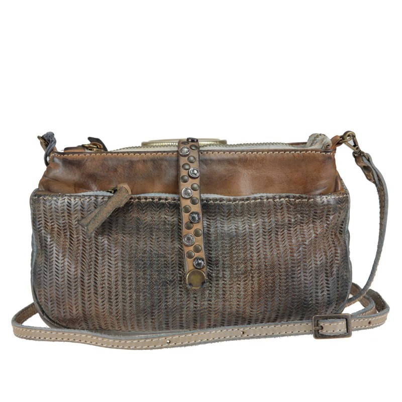 Cross body in hand-buffered and lasered leather