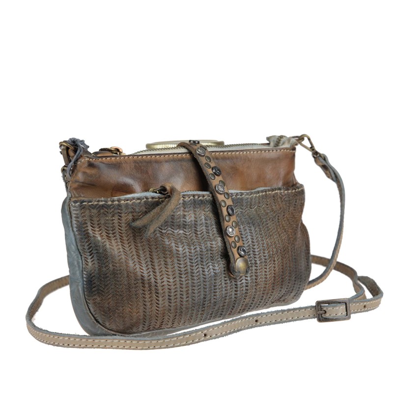 Cross body in hand-buffered and lasered leather
